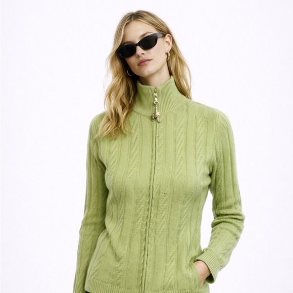 St. John Sweaters - 100% cashmere ST. JOHN Green cable Knit sweater